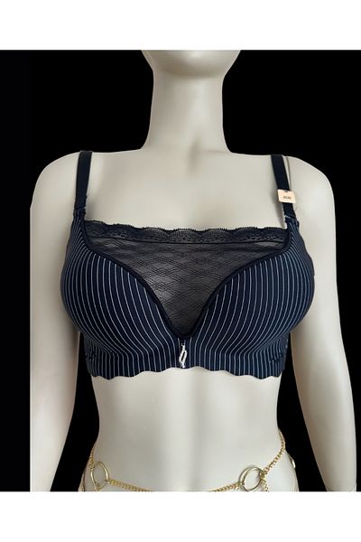 İntive Lingerie Εισαγόμενο ριγέ μπροστινό δαντέλα κομμένο με λέιζερ μαλακό σουτιέν Push Up χωρίς Underwire - 1202