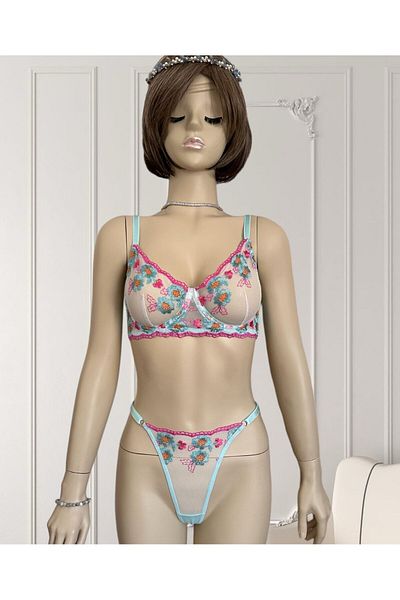 İntive Lingerie Σετ σουτιέν με κέντημα με λουλούδια τιρκουάζ-ροζ (Προϊόν ευκαιρίας)