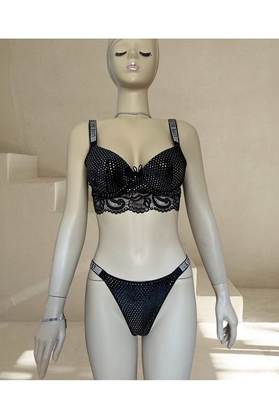 İntive Lingerie Σετ σουτιέν Emma Velvet Sequin Stone Love Secret Strap Push-up (Limited)