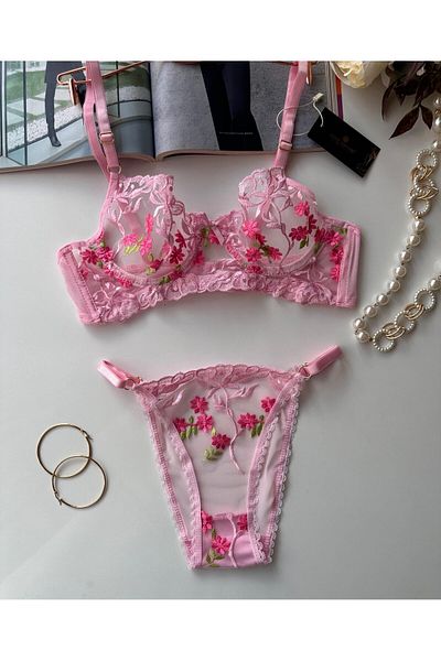 İntive Lingerie Σετ εσώρουχα σουτιέν με ροζ λουλούδια