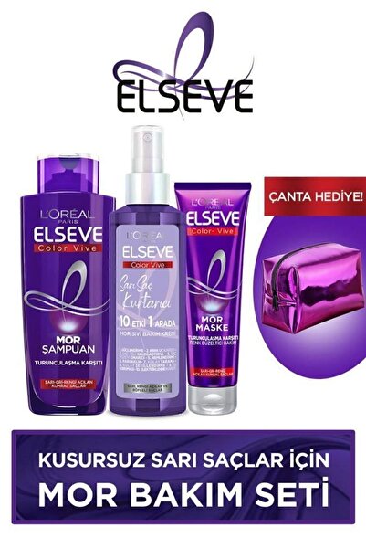 ELSEVE Sarı Saçlar Mor Bakım Seti - Turunculaşma Karşıtı Şampuan & Sıvı Bakım Kremi & Renk Düzeltici Maske
