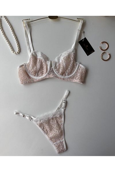 İntive Lingerie Miley Γυναικείο Σετ σουτιέν με λεπτομέρεια από τούλι με λεπτομέρεια δαντέλας Γυναικείο Σετ σουτιέν B Cup