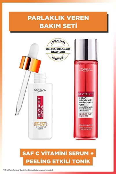 L'Oreal Paris Revitalift Clinical %12 Saf C Vitamini Serum 30ml & %5 Saf Glikolik Asit Peeling Etkili Tonik 180ml