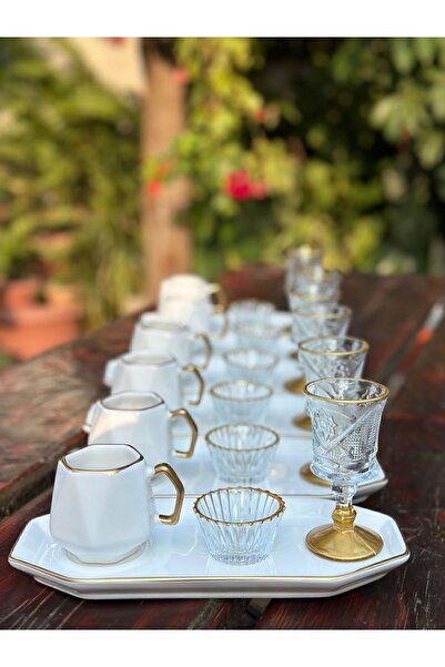 Hediye Köşkü Altıgen Sunumlu 24 parça Full Set Kahve Sunum Seti