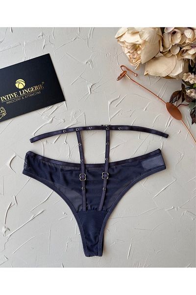İntive Lingerie Γυναικείο ριγέ ψηλόμεσο λεπτομερές διχτυωτό βαμβακερό δαχτυλίδι με λεπτομέρεια από τούλι στρινγκ