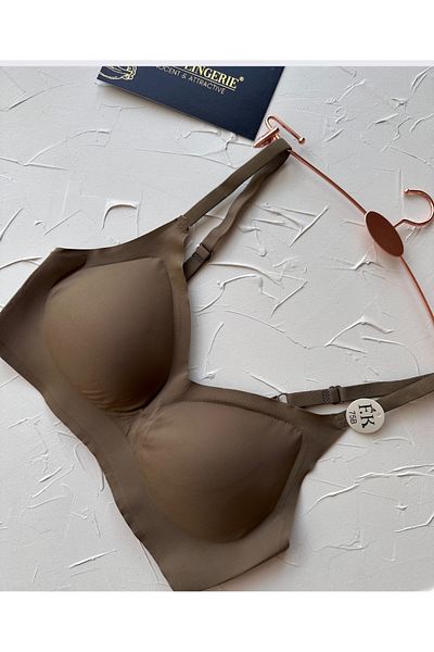 İntive Lingerie حمالة صدر كارما كاكي - مستوردة بدون سلك داخلي، بدون خياطة، حرير رفيع، نصف دفع لأعلى، حمالة رفيعة