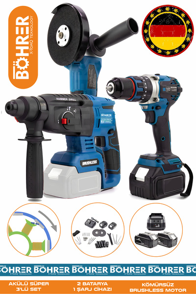 BÖHRER ALMAN V598 SÜPER 3'LÜ SET AKÜLÜ 13MM AKÜLÜ KIRICI DELİCİ HİLTİ, DARBEL...