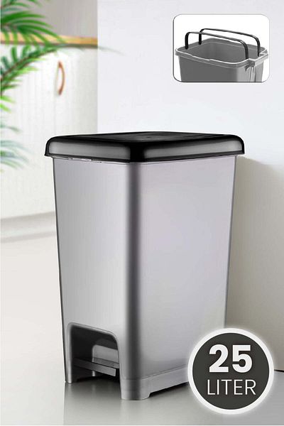 Viwares 25 Liter Slim Trittmülleimer Grau