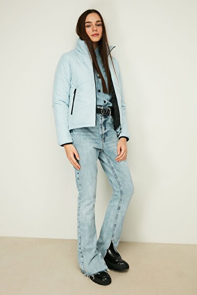 QAWWA Dámská zimní bunda z ledově modrého vlákna odolná proti větru