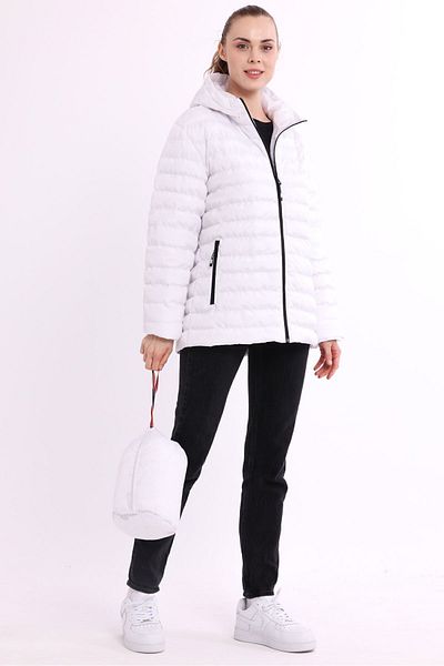 QAWWA White Lightweight Windproof Sports Coat with Portable Bag - Warm Holder Filling