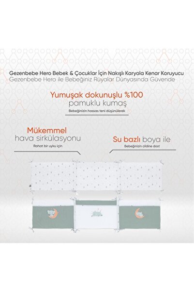 Gezenbebe Hero Bebek & Çocuklar Için Nakışlı Karyola Kenar Koruyucu (40X180) ...