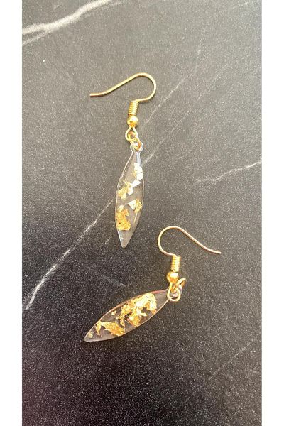 MISS GOLDEN Shiny Gold Accessory - Transparent Color, Foil Decoration, Symmetrical Shape Epoxy Earrings