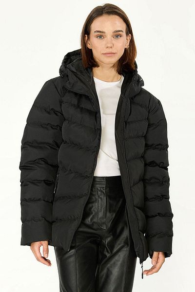 QAWWA Gefütterte, winddichte, schwarze, aufblasbare Winterjacke für Damen mit Kapuze