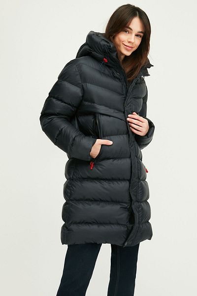 QAWWA Női kapucnis szélálló sötétkék puffer hosszú téli kabátok Parka kabát