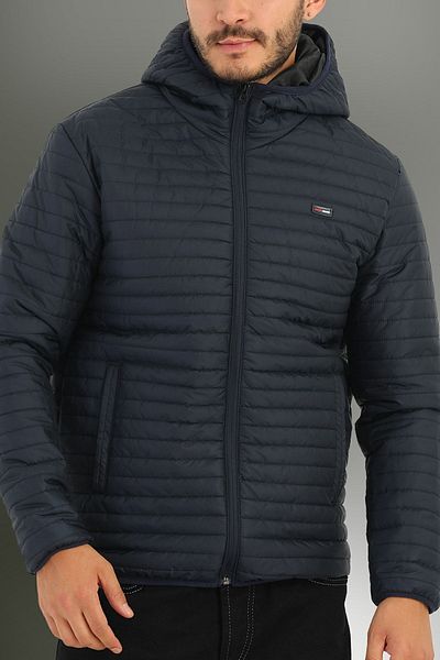 D1fference Ανδρικό αθλητικό παλτό Navy Blue - με επένδυση, αντιανεμικό, κουκούλα