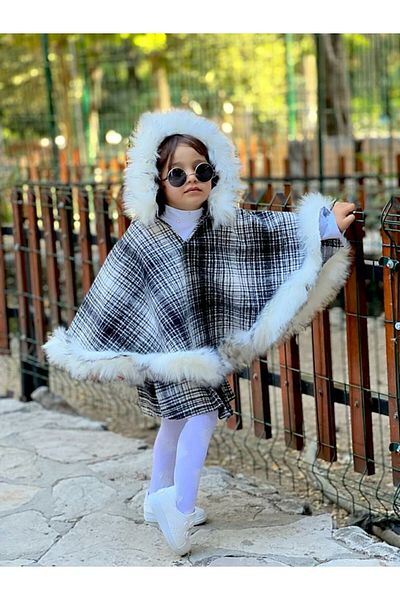 elfanto kıds Girl's Fur Detailed Hooded Stitch Pants and Skirt