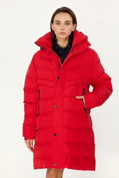QAWWA Women's Hooded Windproof Red Inflatable Long Winter Coat Parka Coat