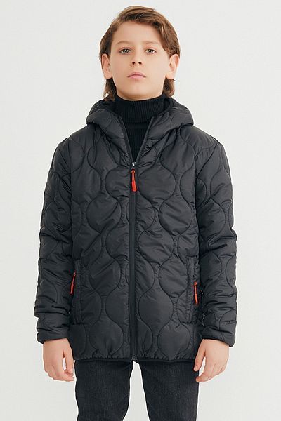 QAWWA Boys' Onion Patterned Windproof Black Hooded Coat