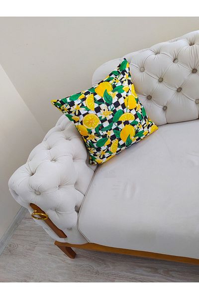 dehaberk Checkered Lemon Pattern Digital Printed Throw Pillow Cover 2 Pieces