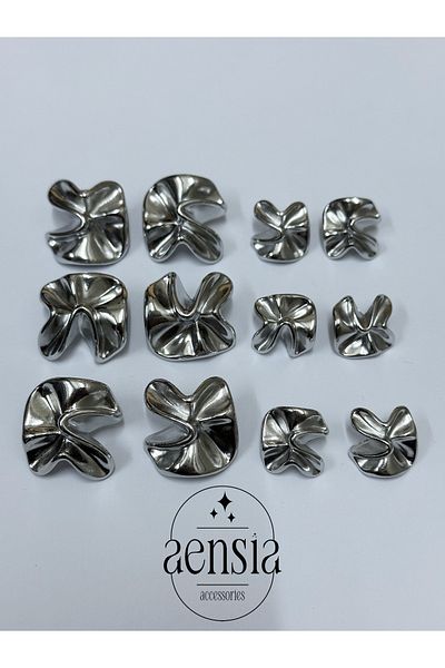 aensia ZRA Twist Flower moDel Silver Silver metal Button - Pack of 12 (6 LarGe + 6 Small)