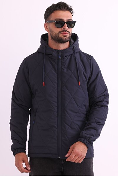 river green Ανδρικό παλτό με αντιανεμική επένδυση Navy Blue με κουκούλα