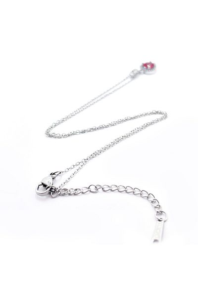 Onouqo Zircon Stone Heart Silver Necklace - Red Color