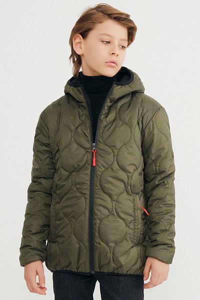 QAWWA Boys' Onion Patterned Windproof Khaki Hooded Coat