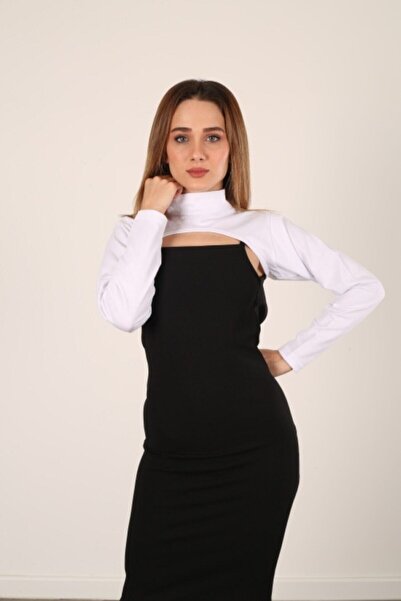 mirach Dik Yaka Boyunluklu Kolluk - Beyaz Uzun Kollu Boyunluk Tesettür Boyunluk Balıkçı Yaka Bodysuit