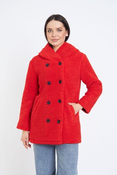 QAWWA Kadın  Kırmızı Astarlı Welsoft Kumaş Kapüşonlu Rüzgar Geçirmez  Kaban