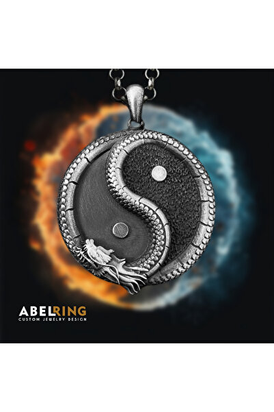 Abel Custom Ring 925 Ayar Ouroboros Yin Yang Gümüş Kolye