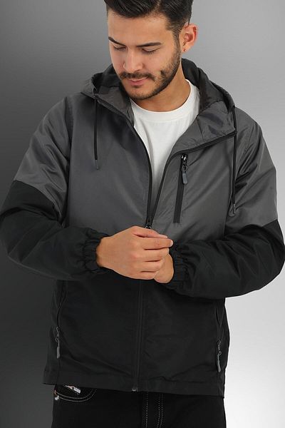 River Club Men's Anthracite-Black Two Color Lined Hooded Pocket Sports Raincoat-Windbreaker