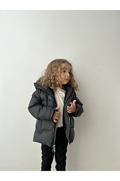 LEONE GYM İçi Pelüş Kürklü Sabit Kapüşonlu Siyah Erkek Bebek Montu