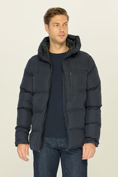 RİVERCLUP Men's Navy Blue Fiber Hooded Windproof Puffer Winter Jacket
