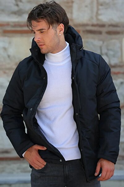 Goccix Férfi fekete szélálló kapucnis télikabát és kabát és parka