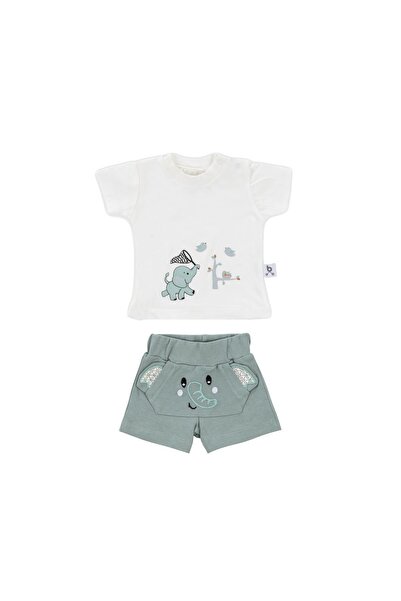 Gezenbebe Hero Kısa Kol Desenli Bebek T-shirt & Nakışlı Şort Seti Elephant