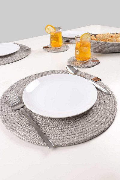 Pikas 4 Pieces Jute Plate / American Service Lux Presentation Plate, Presentation Plate Dowry Set Knitted Plate Bottom