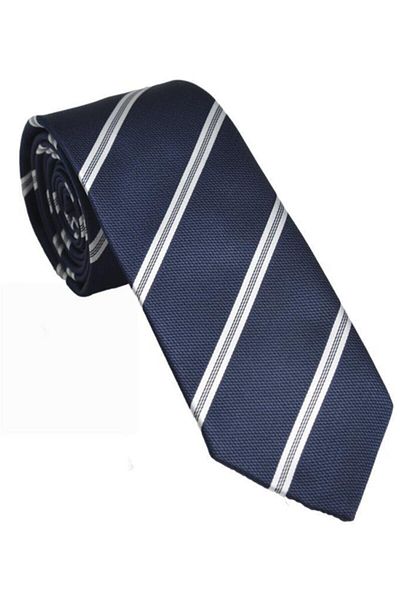 Brianze White Striped Navy Blue Handkerchief Tie