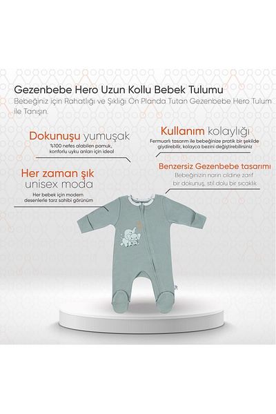 Gezenbebe Hero Elefant Patterned Long Sleeve Baby Jumpsuit