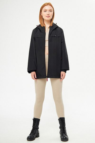 QAWWA Schwarzer wasserdichter, mit Kapuze gefütterter Regenmantel für Damen mit Taschen – Windjacke