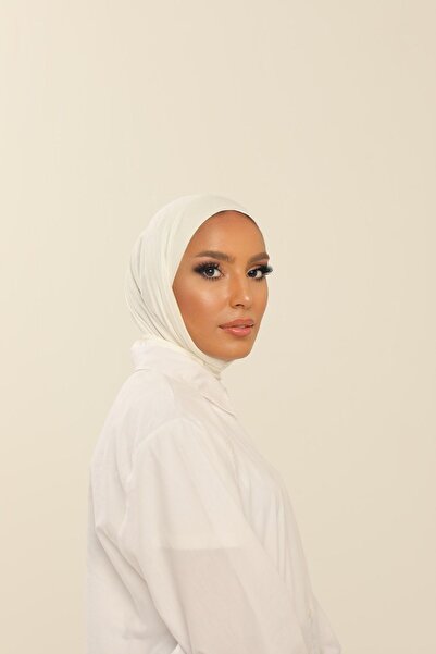 Beyzak Şal practic din bumbac pieptănat alb - Hijab Hijab cu velcro Hijab pentru femei