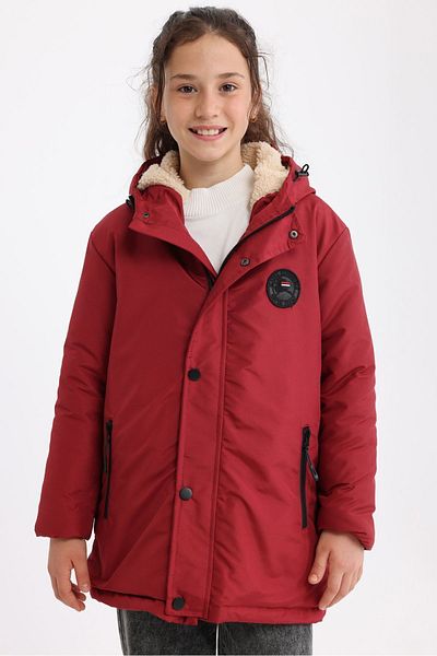 QAWWA Girl's Fiber Filled Removable Hooded Windproof Red Winter Coat & Parka