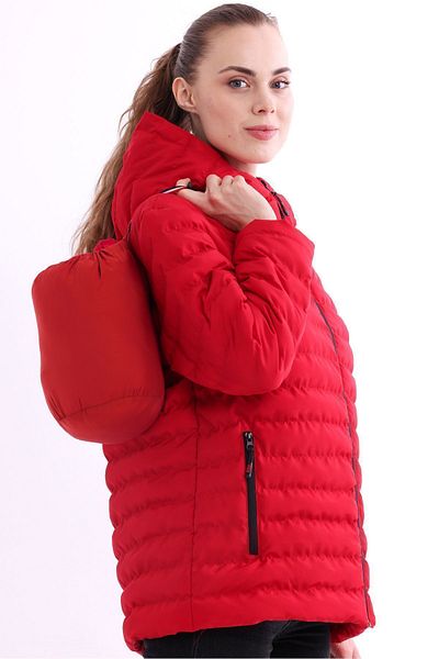 QAWWA Women's Red Lightweight Warm Holder with Portable Bag Windproof Filling Sports Coat