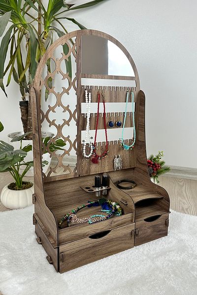 tasarx Jewelry Organizer Makeup Mirrored Jewelry Organizer xl Multi-Purpose Jewelry Cosmetic Stand with 2 Drawers