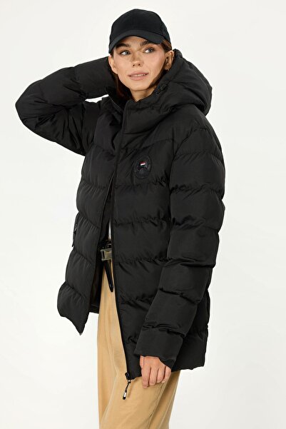 QAWWA Women's Black Windproof Puffer Winter Jacket