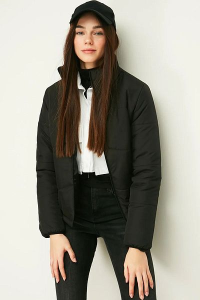 QAWWA Women's Black Fiber Windproof Puffer Winter Jacket