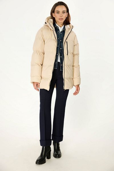 QAWWA Women's Beige Lined Hooded Windproof Puffer Winter Jacket