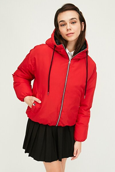 QAWWA Women's Red Fiber Hooded Windproof Winter Coat