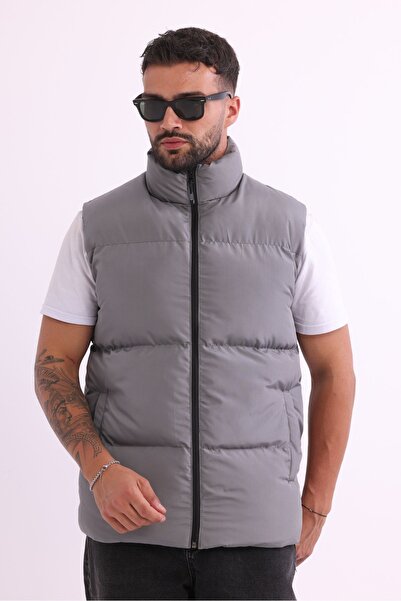 river green Vestă pufă gri pentru apă și vânt pentru bărbați