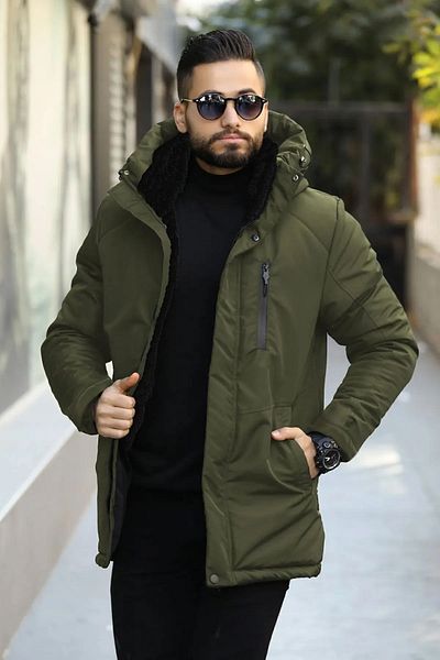 D1fference Pánský khaki voděodolný kabát, kabát a parka s kapucí a kapucí