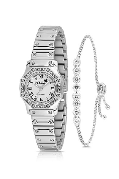 Polo Air Vintage Kadın Kol Saati Zirkon Taşlı Su Yolu Bileklik Kombin Gümüş P...